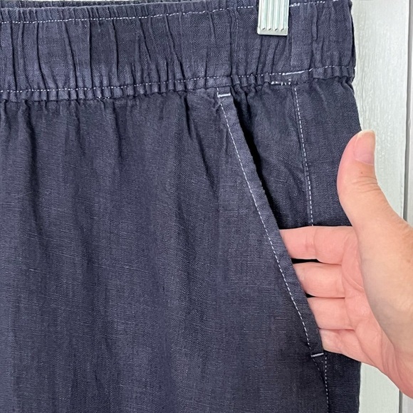 TAHARI 100% Linen Wide Leg Pull Cropped Pull on Pants Size Medium Beachy Organic - Picture 3 of 10